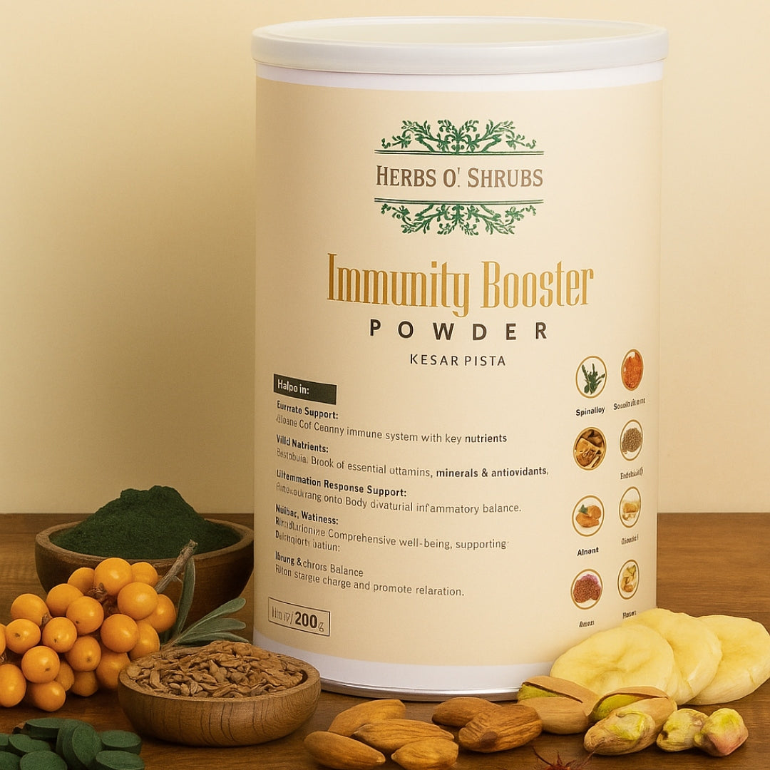 Immunity Booster Powder 200g | Kesar Pista Flavour | Ayurvedic Vitality Blend with Ashwagandha, Sea Buckthorn & Blue Green Algae | Vegan & Natural Energy Support