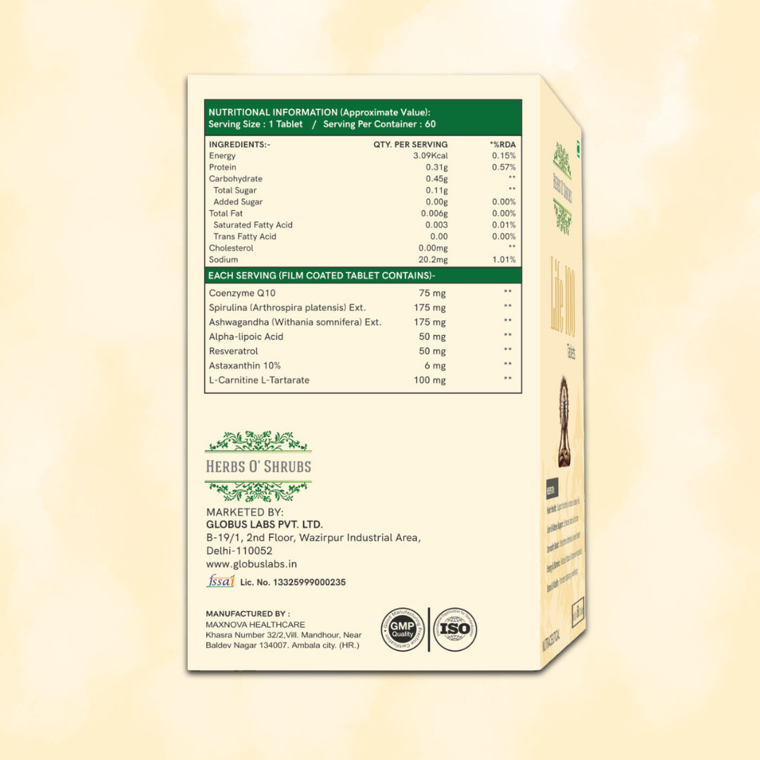Energy & Anti-Aging Vegan Supplement | 60 Plant-based Tablets| With CoQ10, Ashwagandha, Spirulina, Resveratrol & L-Carnitine | Boosts Vitality & Immunity
