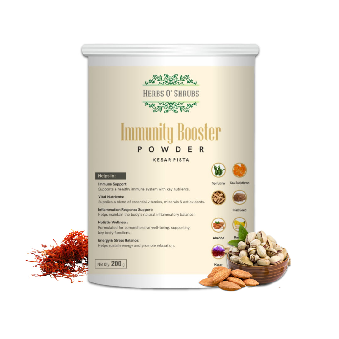 Immunity Booster Powder 200g | Kesar Pista Flavour | Ayurvedic Vitality Blend with Ashwagandha, Sea Buckthorn & Blue Green Algae | Vegan & Natural Energy Support