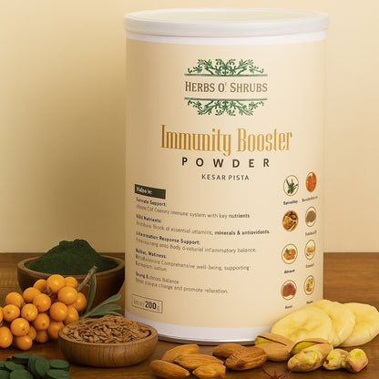 Immunity Booster Powder 200g | Kesar Pista Flavour | Ayurvedic Vitality Blend with Ashwagandha, Sea Buckthorn & Blue Green Algae | Vegan & Natural Energy Support