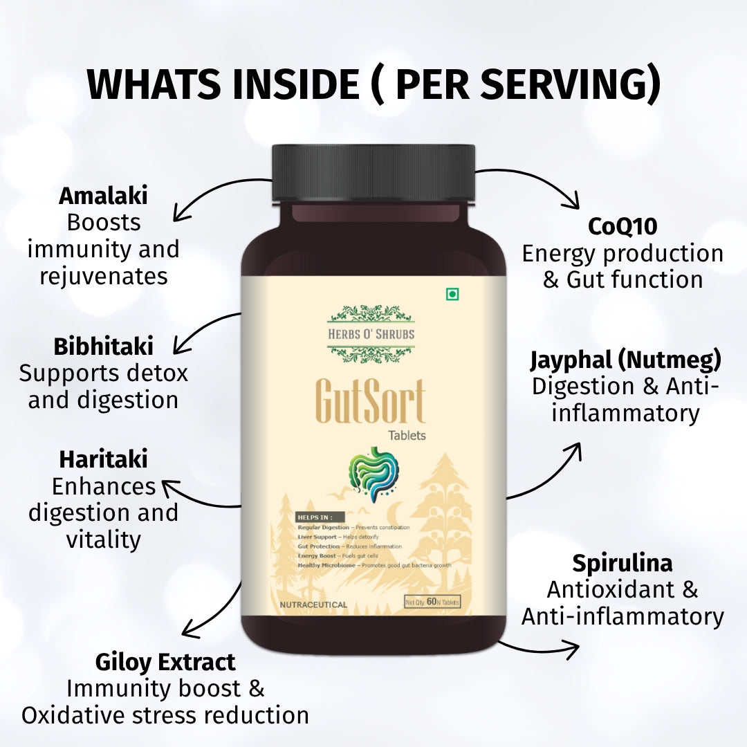 GutSort: Ayurvedic Digestion & Gut Health Supplement (60 Vegan Tablets)
