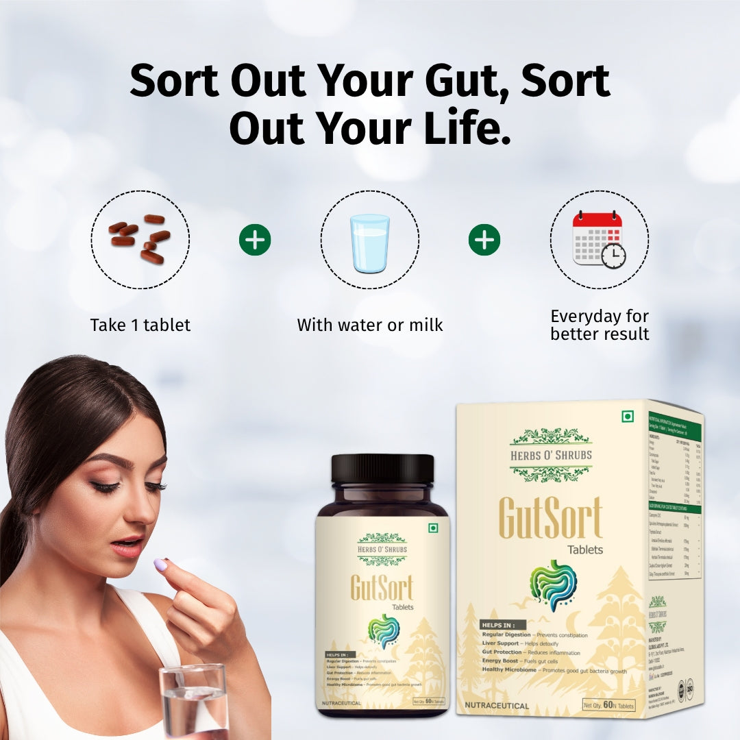 GutSort: Ayurvedic Digestion & Gut Health Supplement (60 Vegan Tablets)