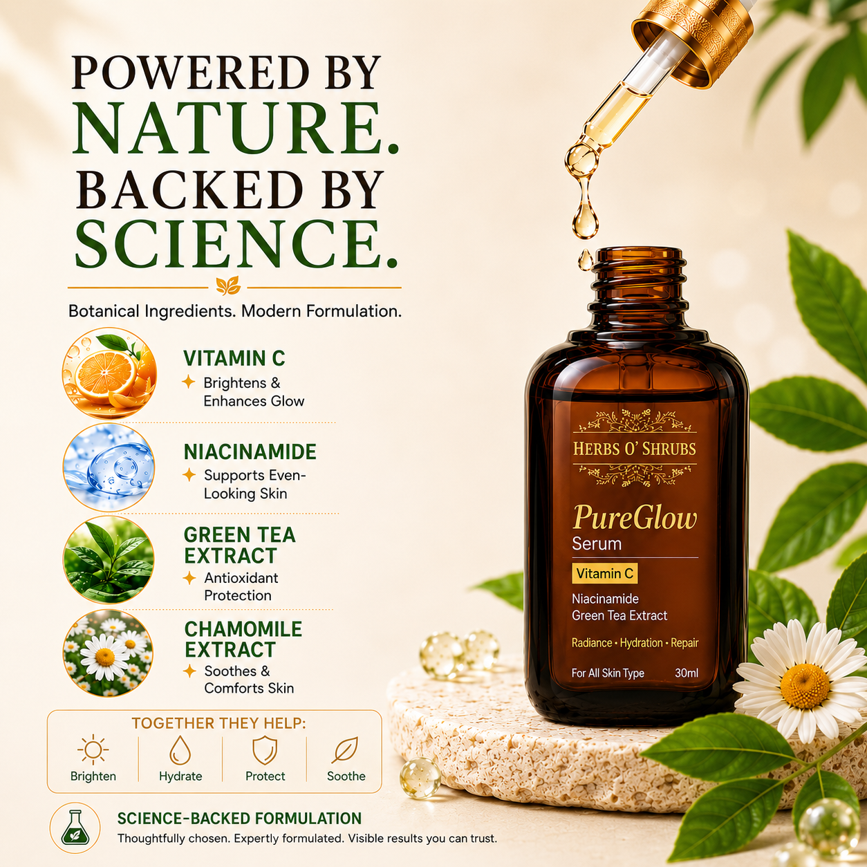 PureGlow Face Serum | Vitamin C, Niacinamide & Green Tea | 30ml