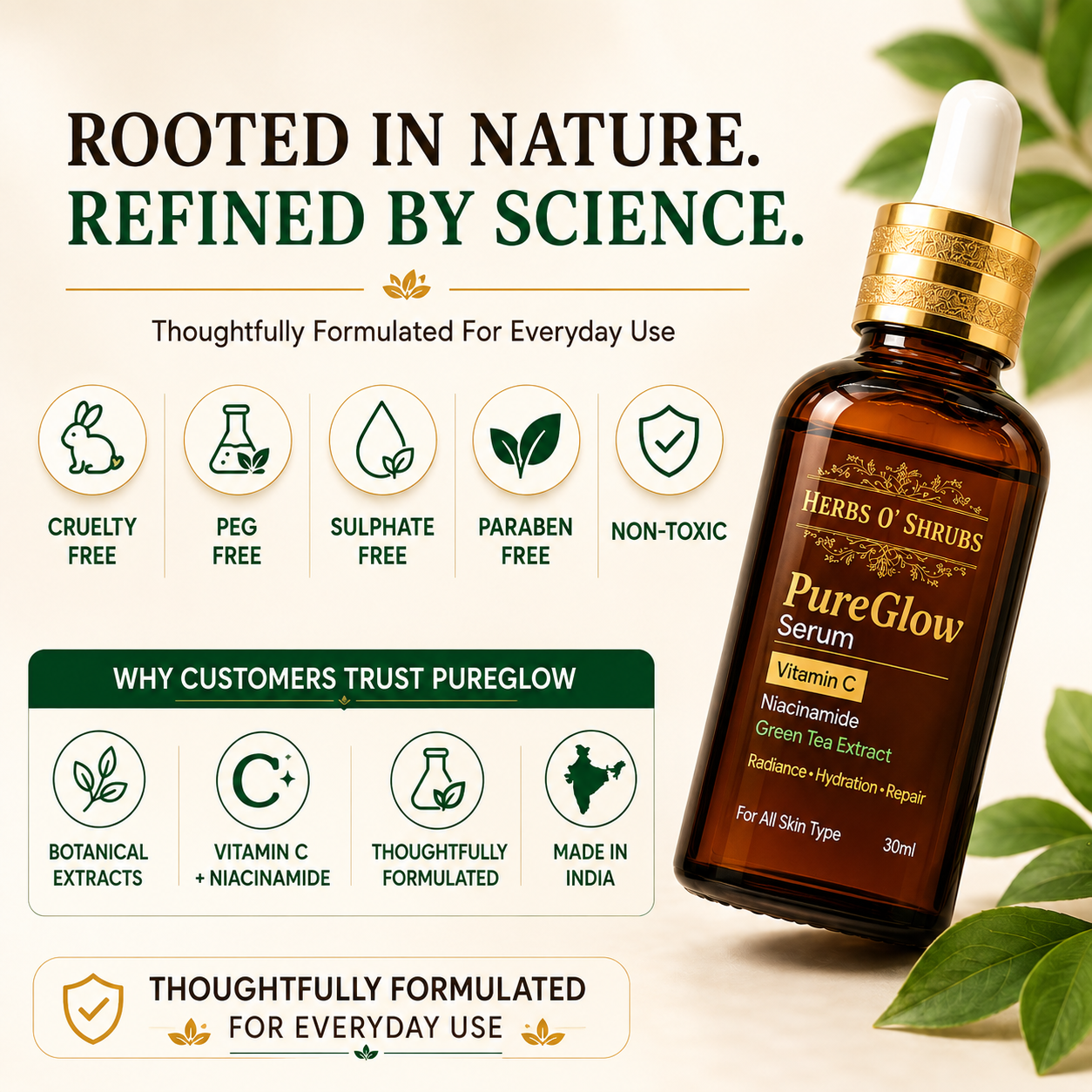 PureGlow Face Serum | Vitamin C, Niacinamide & Green Tea | 30ml